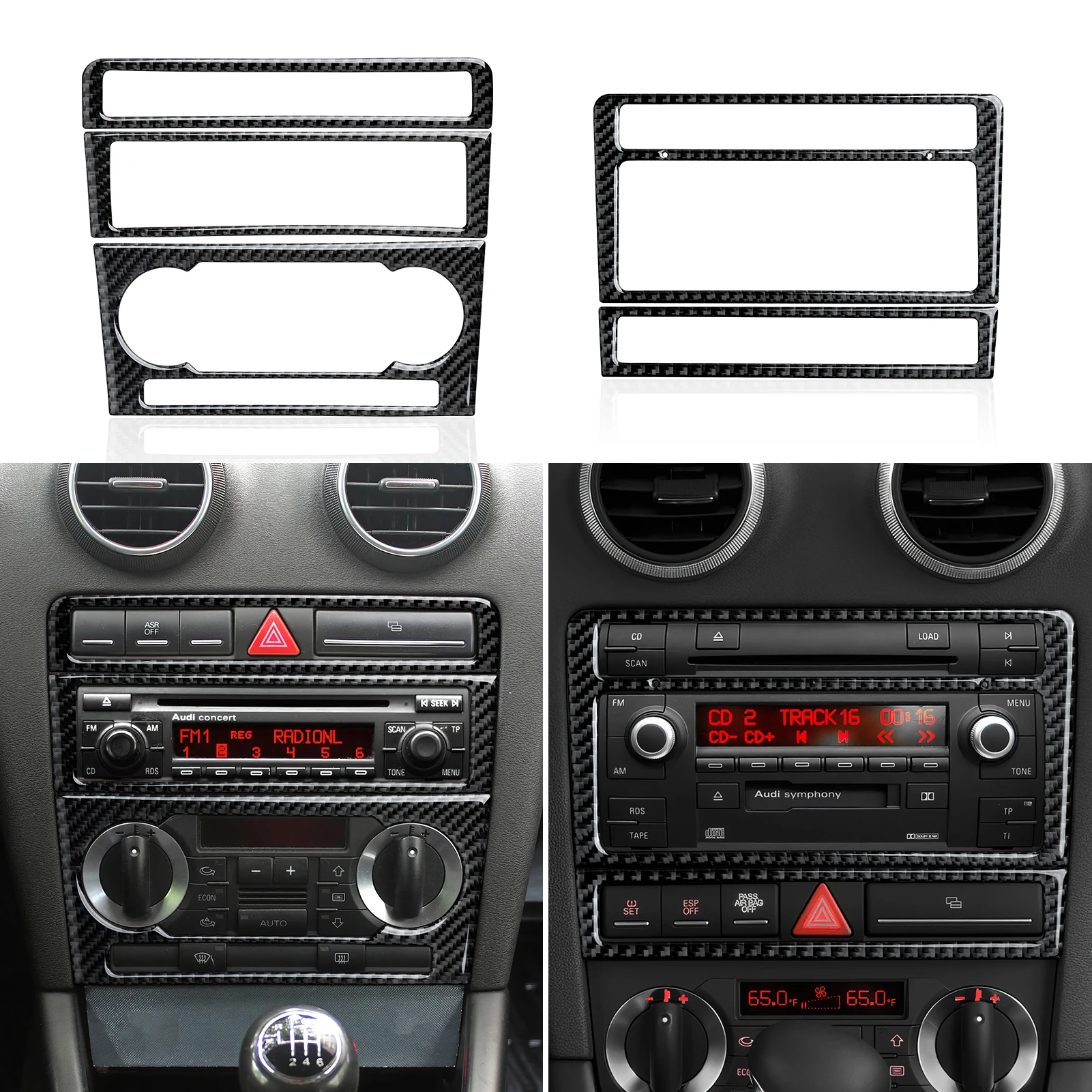 Car Center Console Gear Shift Panel Window Lift Carbon Fiber Interior Sticker, For Audi A3 S3 RS3 (2003-2012) Trim Accessories