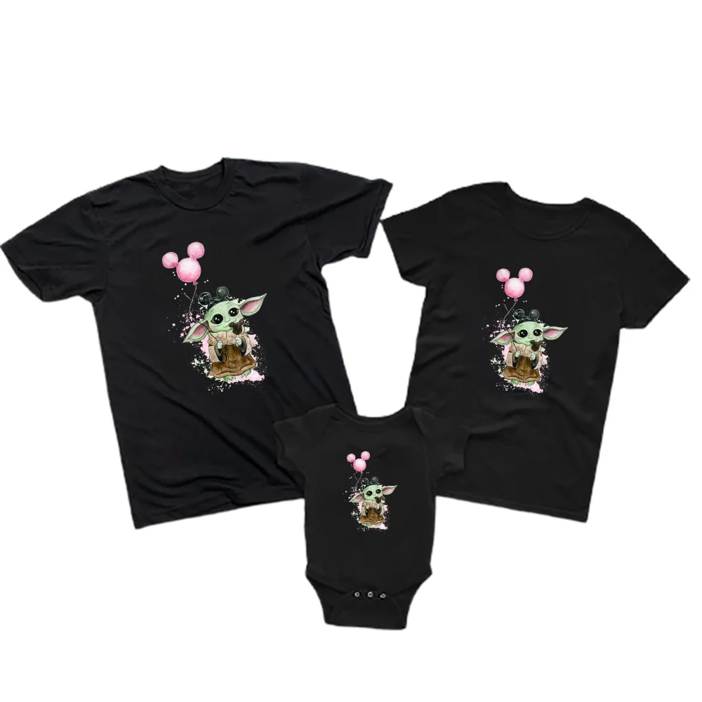 Kids Clothes Kawaii Baby Yoda Pacifier Printed Fashion Family T Shirt Summer Toddler Boys Girls Short Sleeves Newborn Romper family matching outfits for wedding