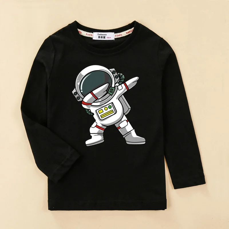 Kinder Astronaut Cartoon Kleidung Baby Jungen Baumwolle Hemd Langarm Baumwolle T-shirt Kinder Spaceman Tops 3-14T