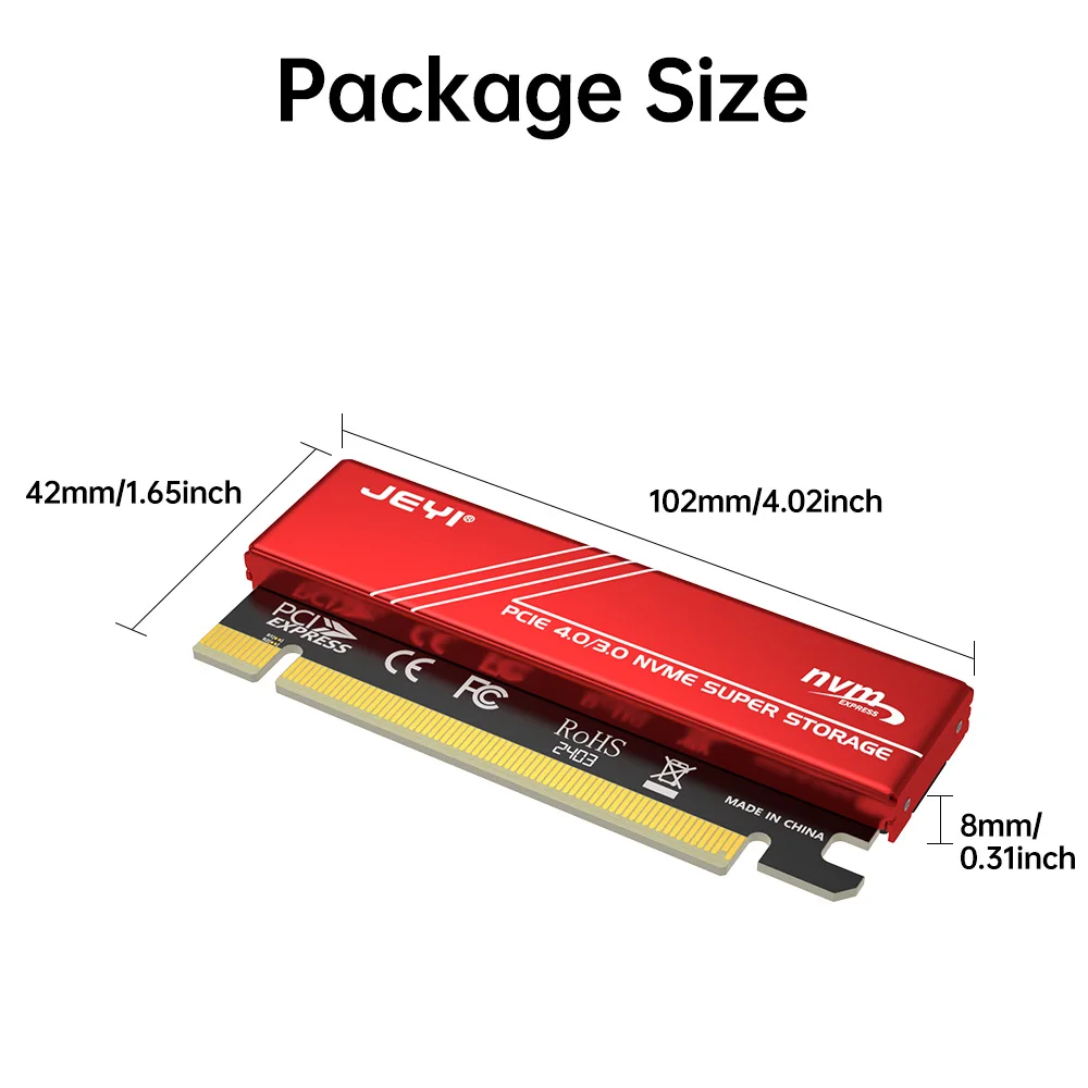 JEYI M.2 NVMe zu PCIe 4.0 X16 Adapterkarte, Unterstützt 4TB SSD & 64Gbps Geschwindigkeit, Kompatibel mit 2280/2260/2242/2230 NVMe SSDs – Detail 13