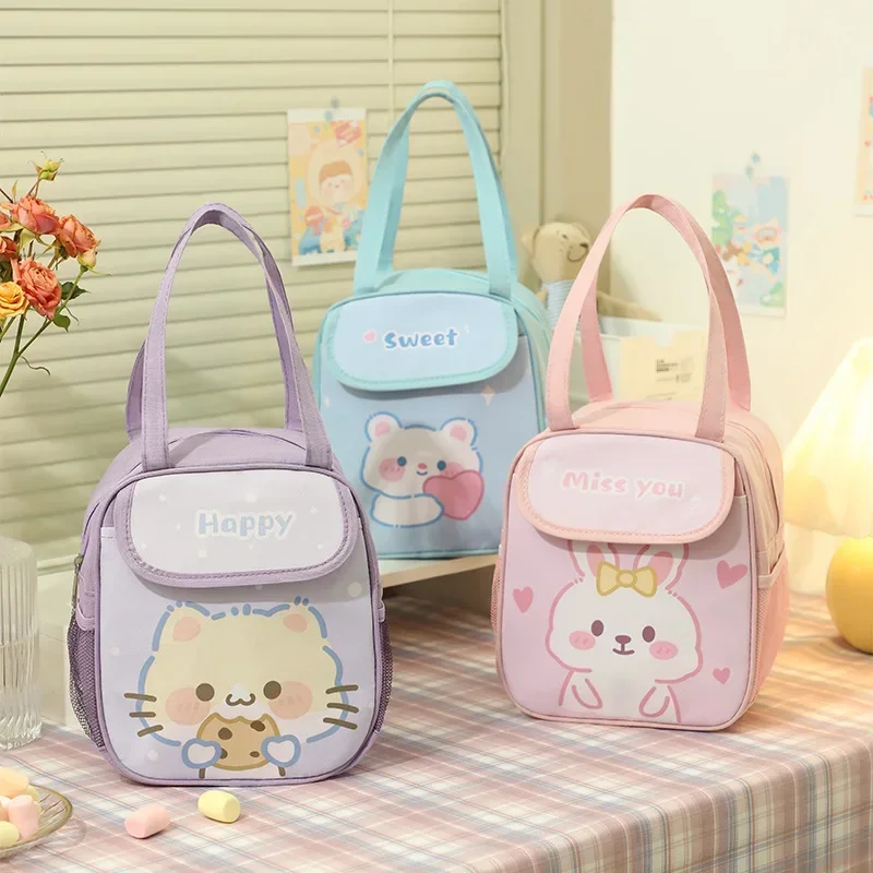 

Милый Портативный Ланч-бокс для детей, розовый кролик, термоизолированная сумка для ланча, сумка для бенто, милый Контейнер, школьная сумка для хранения еды