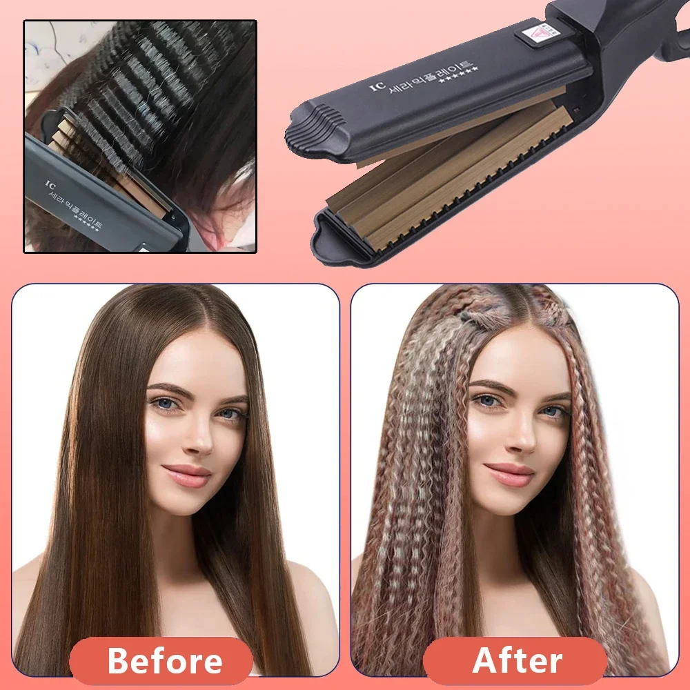 Fluffy Hair Crimping Iron Big Teeth Corrugated Iron Volumizing Hair Crimper Wide Plates Fast Heat Curling Wave Styling Tool