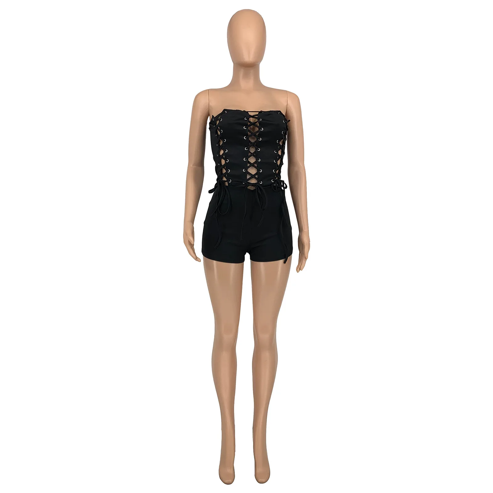 Summer Women Sexy Hollow Out Bandage Jumpsuit Ladies Fashion Casual Sleeveless Bodycon One Piece Playsuits