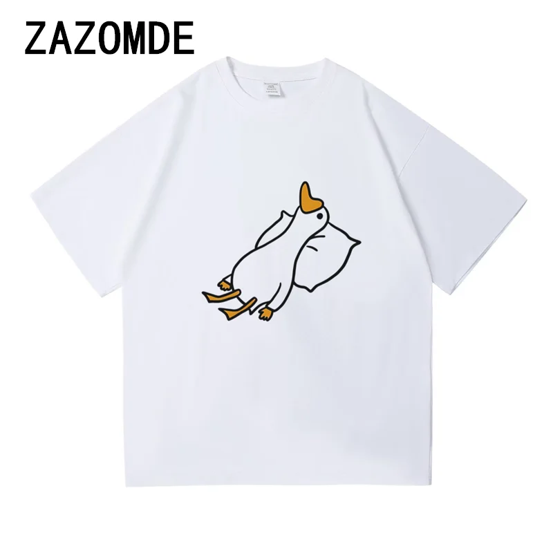 

ZAZOMDE New Men Funny Cartoon Duck Print T Shirt Comfortable O Neck Pullover Short Sleeve Cotton T-shirt Top Clothes Oversized