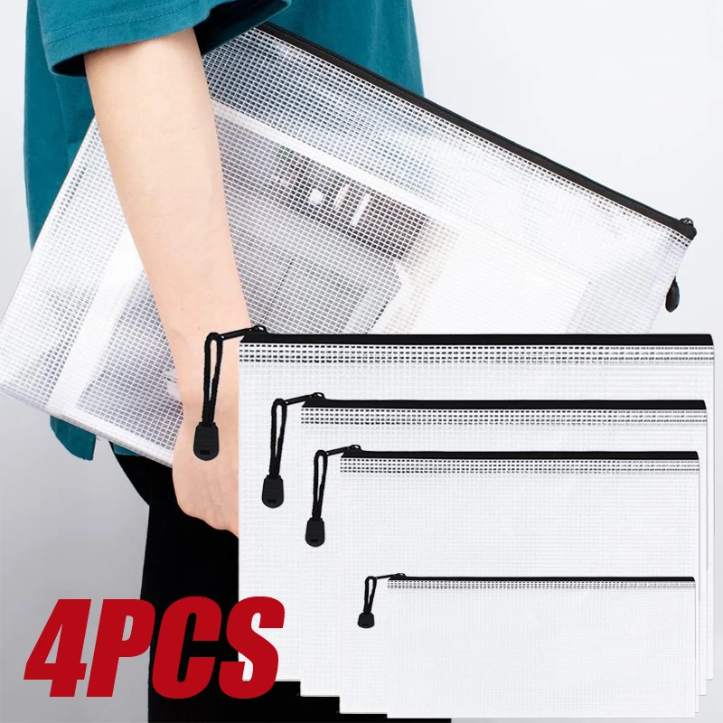 

4PCS Stationery Storage Folder File Mesh Zipper Pouch A3 A4 A5 A6 Document Zip File Folders School Office Supplies Makeup Bags