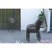 63490 Rhodos Cafe Stacking Chairs in Mocha All Weather Wicker Construction No Assembly Lightweight Indoor & Outdoor Set of 4 2