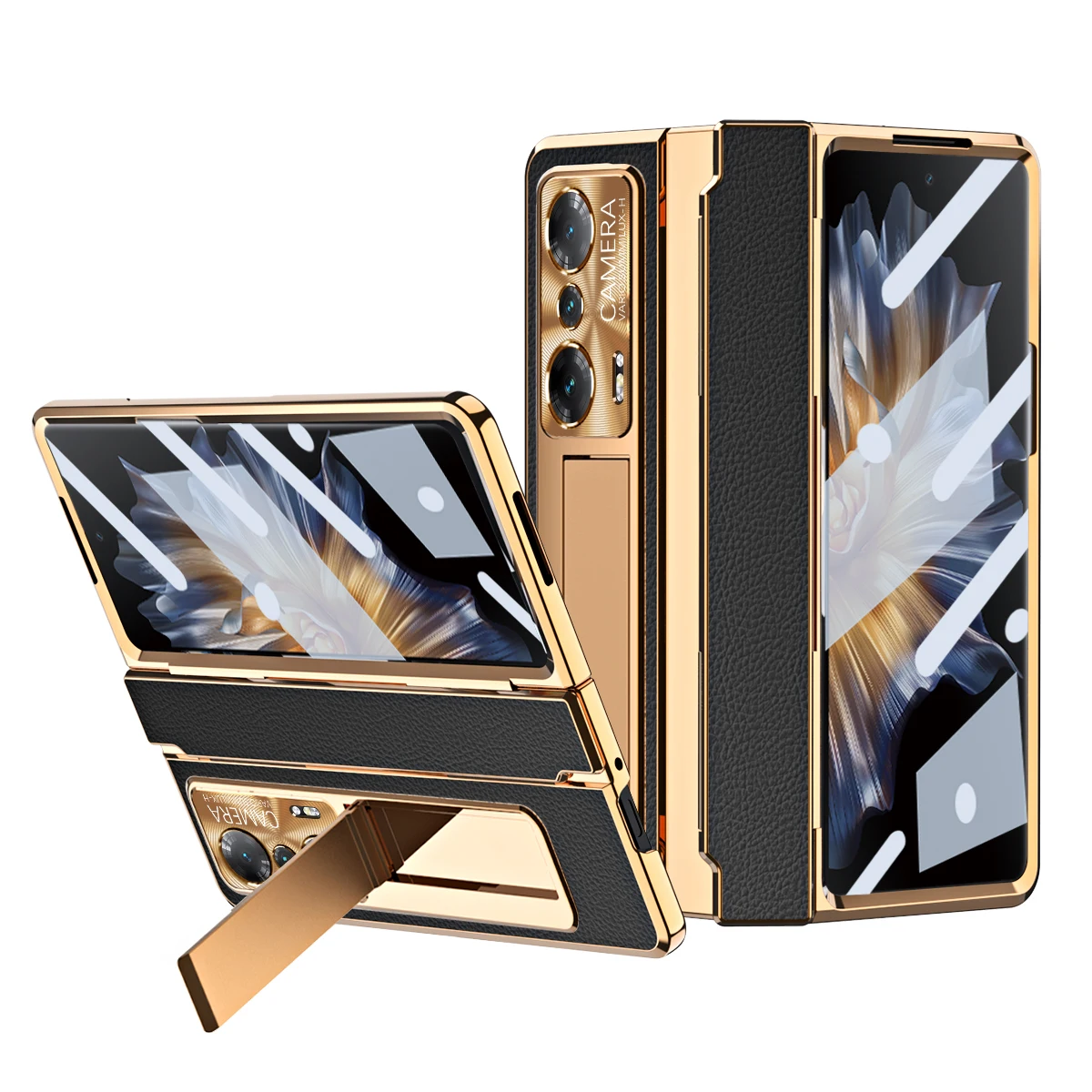 Lychee Leather Case For Honor Magic VS Full Package Hinge Protection Phone Case Come with Glass Front Film And Folding Bracket