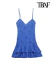 TRAF Women Fashion With Ruffled Cutwork Embroidery Mini Dress Vintage Backless Elastic Thin Straps Female Dresses Vestidos 1