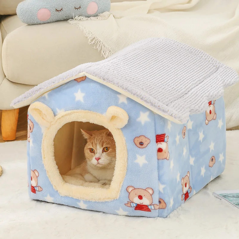 

Pet Bed Cat House Fully Enclosed Warm Four Season Dog Beds PP Cotton Cozy Cushion for Small Dogs Cats Pets Supplies Cute CW164