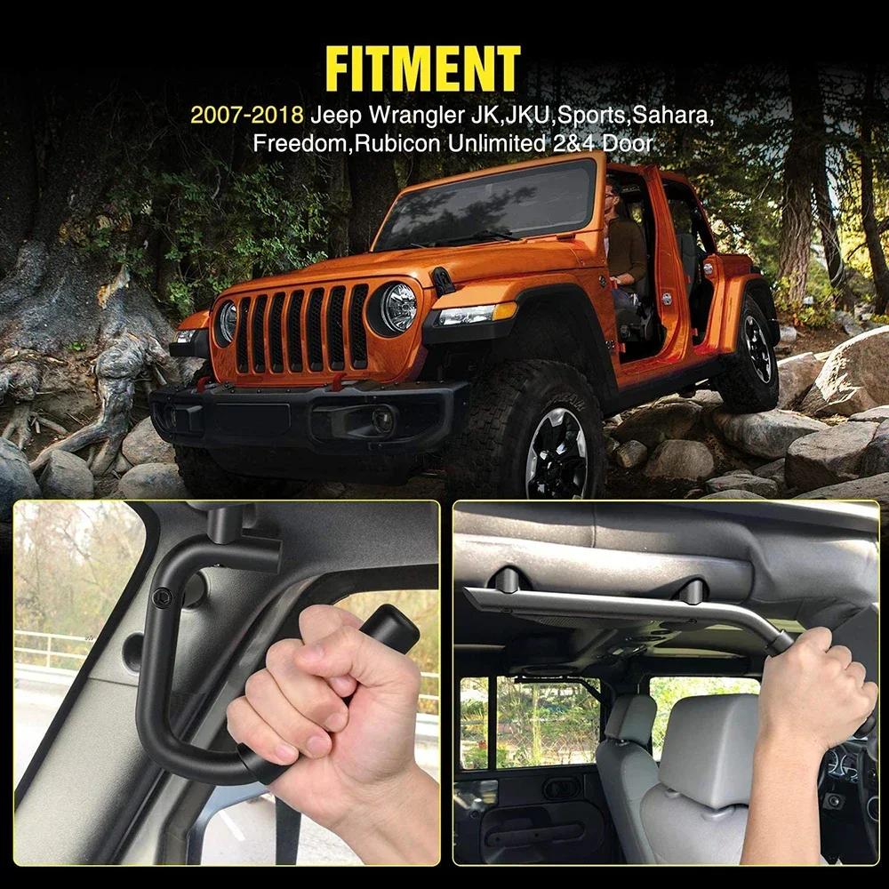 전면 및 후면 그랩 핸들 2007-2018 Wrangler JK JKU Sports Sahara Freedom Rubicon & Unlimited 용 알루미늄 롤 바 그립 핸들