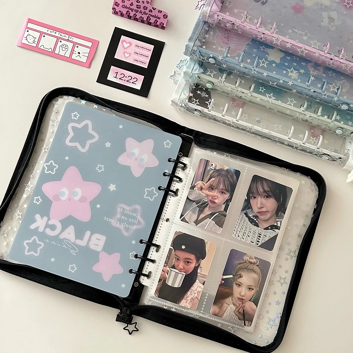 A5 Star Transparent Cover Binder Photocard Holder Idol Kpop Photo Album Photo Collect Book Zipper Bag Storage School Stationery 4
