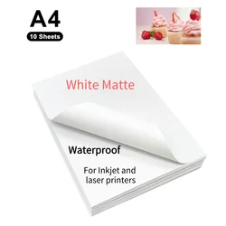 Premium Waterproof Printable Vinyl Sticker Paper - Matte & Glossy Finish, Quick - Dry, 10 Sheets (10pcs White Matte)