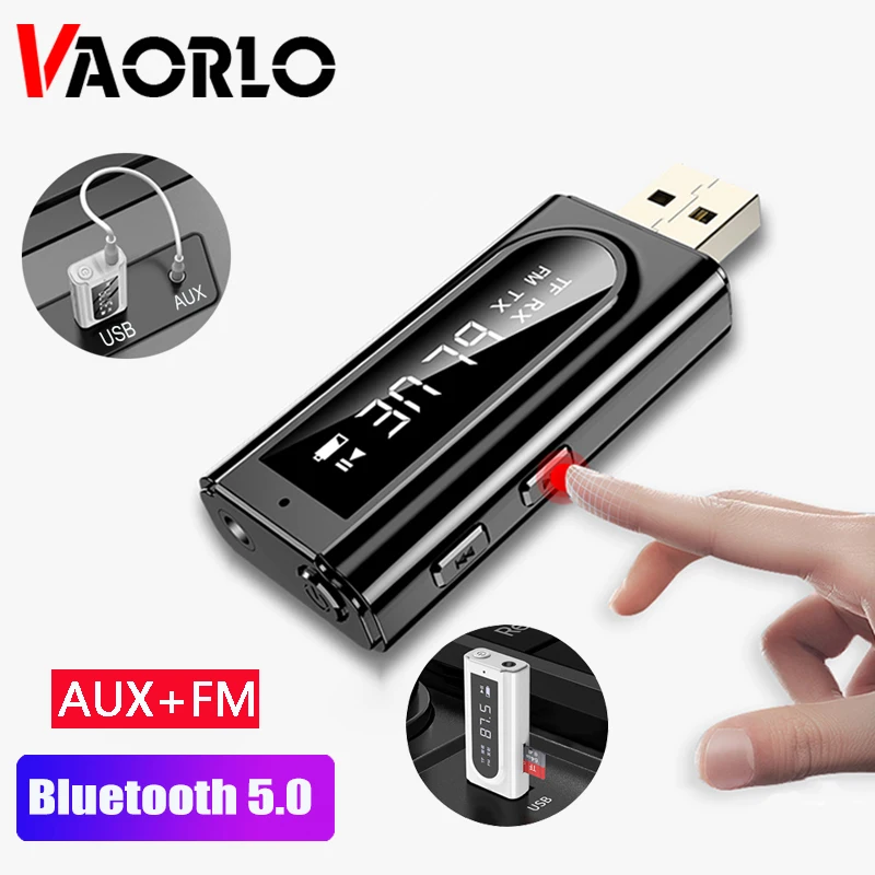 Vaorlo-fm Receptor Transmissor Adaptador Bluetooth 5.0 Usb Aux para tf Card Mp3 Player Estéreo em Casa tv pc Celular Fones de Ouvido