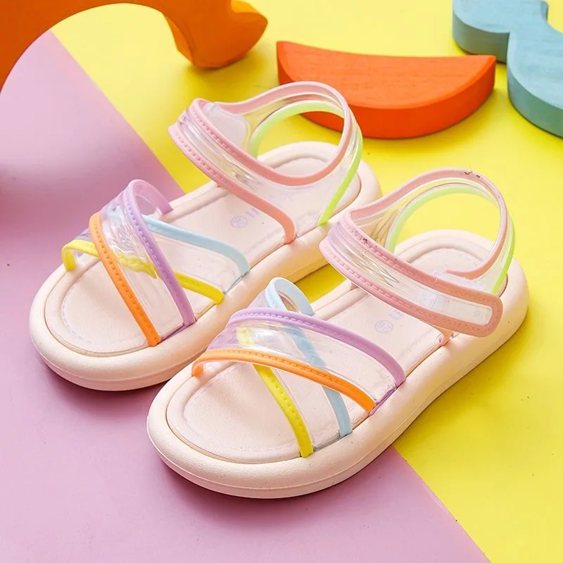 2023 New girls' sandals summer net red children's soft sole open-toe non-slip crystal little girl beach sandals