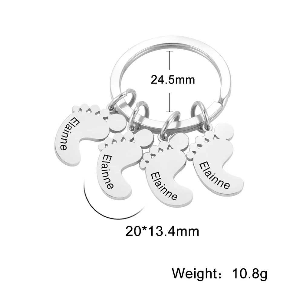 Baby Foot Personalized Keychain Father Mother Kid Gift for Women Men Custom Name Family New Born Stainless Steel Jewelry