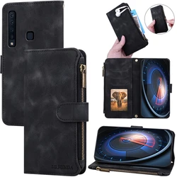 Premium Wallet Zipper Flip Leather Phone Cover - Samsung A9 2018 (Black)