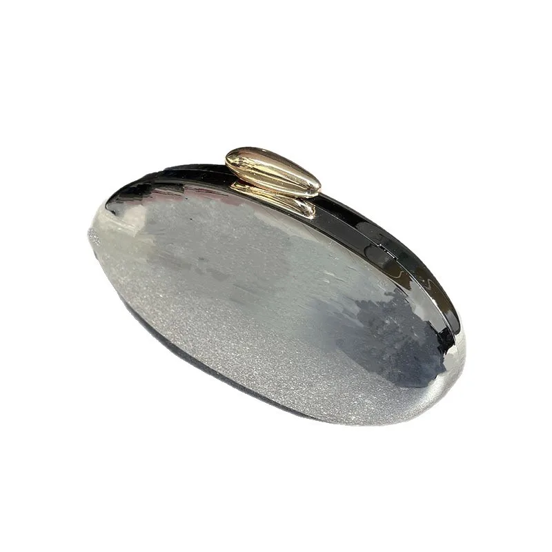 Women's Fashion Evening Clutches Luxury Plain Acrylic Long Chain Cross body Handbag Oval Shaped Fits Phone Wedding Banquet Party