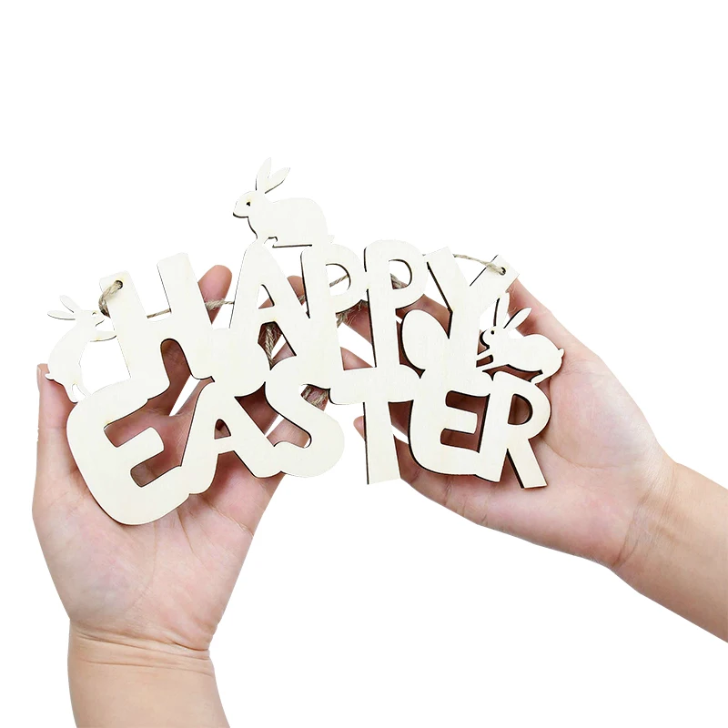 Cartello Di Legno Pasquale Happy Easter Con Coniglietto: Decorazione Rustica Per Porta O Parete, 30x30 Cm - 4