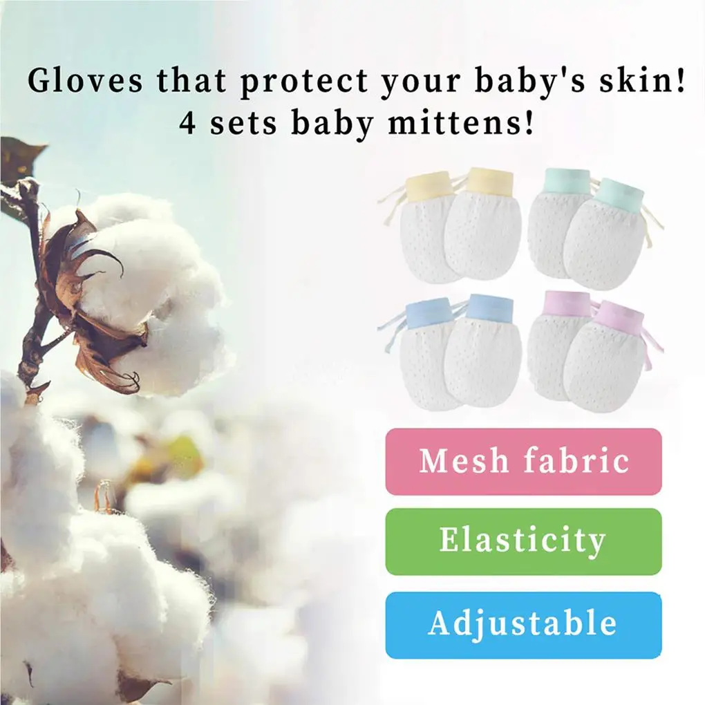 4 Pairs Nylon Baby Gloves Seasons Anti-Scratching Kids Accessories Anti-grasping Scratch Mittens Hand-guard Supplies 5