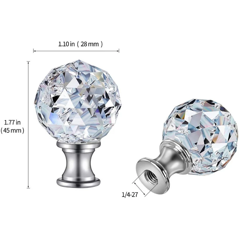 2 Pezzi Sfaccettato Sfera Di Cristallo Trasparente Finial Lampada Vite Superiore Con Base Filettata Diamante Tavolo Piano Paralume Finials Topper