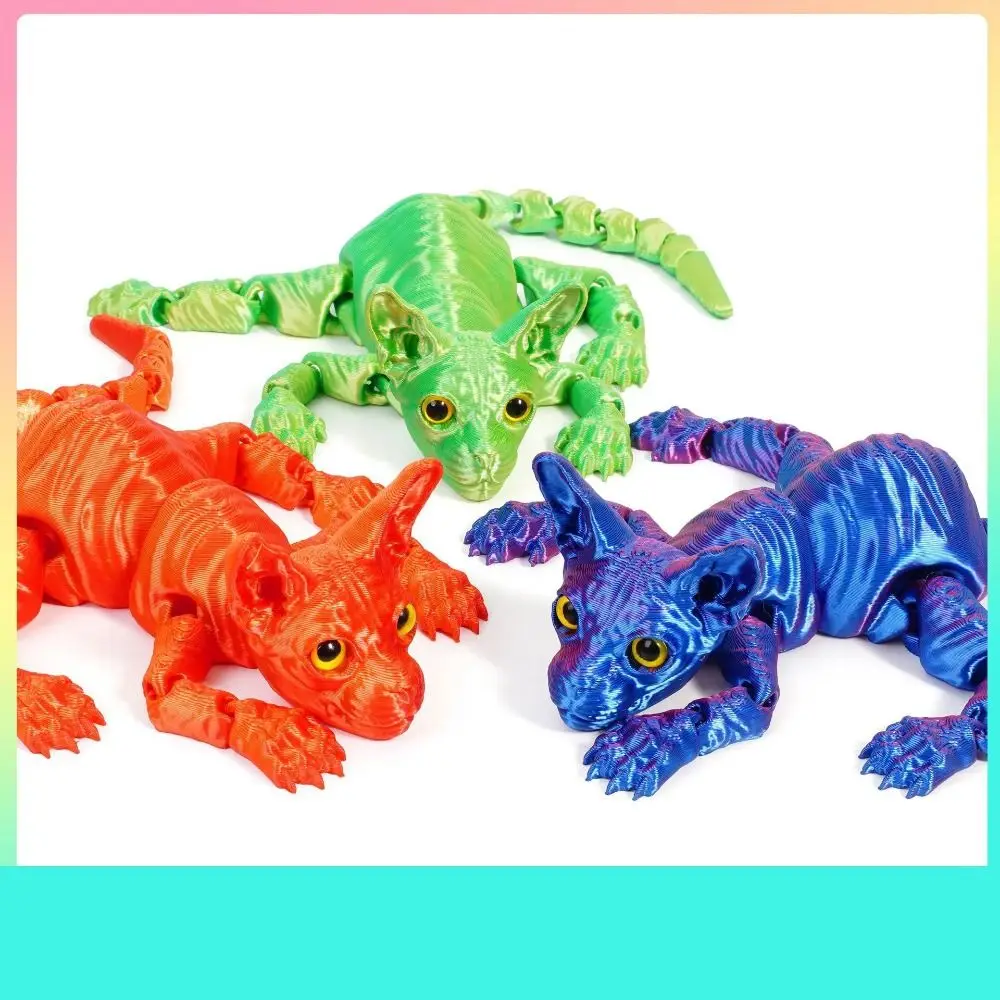 Home Room Siamese Kitten 3D Printed Cat Articulated Multi-joint Mini Cat Figure Movable Desktop Decor 3D Hairless Cat Children