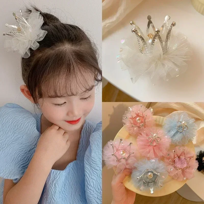 Children Girls Princess Hairpin Vintage Crown Rhinestone Lace Cute Hair Clip Pin for Kids Party Birthday Christmas Accessories