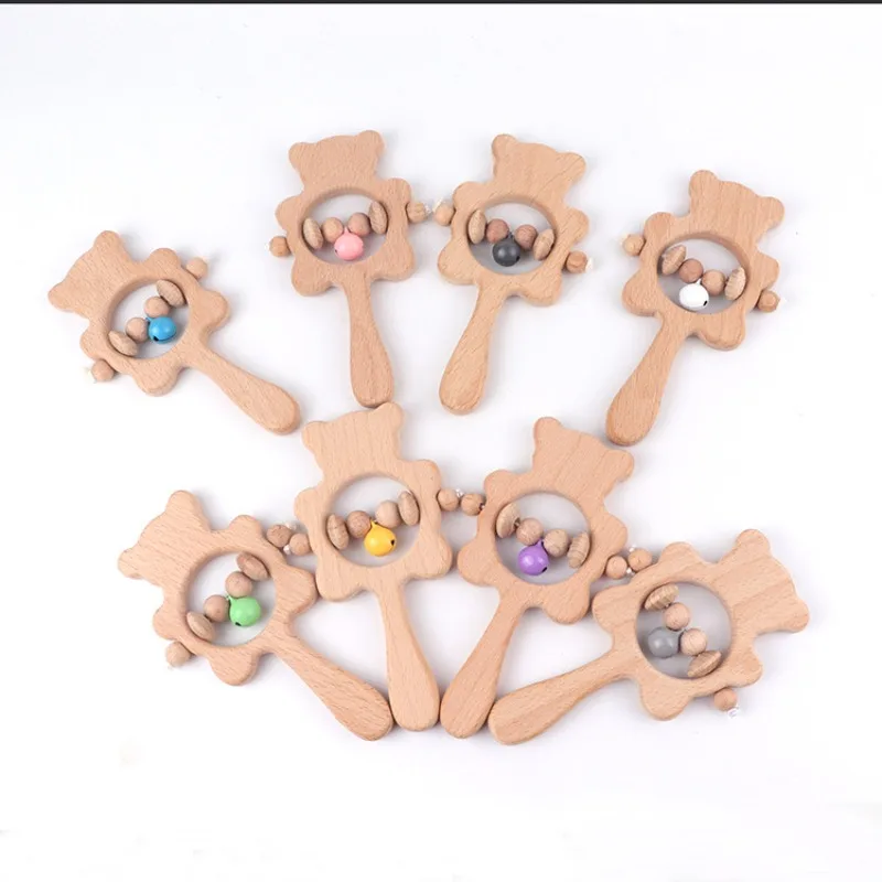 

1Set Baby Toys Music Rattle Wood Crochet Bead Bracelet Wooden Rodent Chew Play Gym Montessori Baby Teether Products Newborn Gift