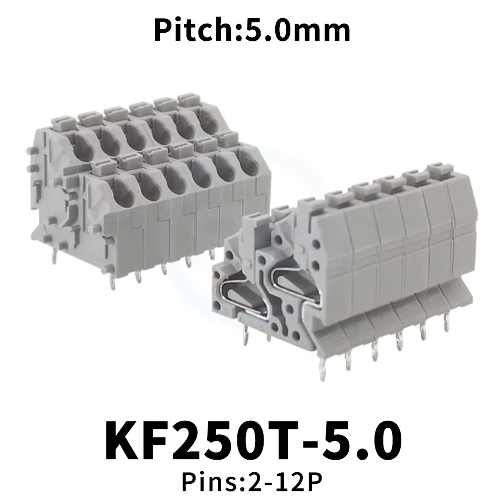 (5 Stück) KF 250T 5,0 mm federbelasteter Leiterplattenklemmenblock KF250T 5,0 Push-Typ zweireihiger Stift FS1,5 schraubenlos KF250T-5.0 2~12Pin