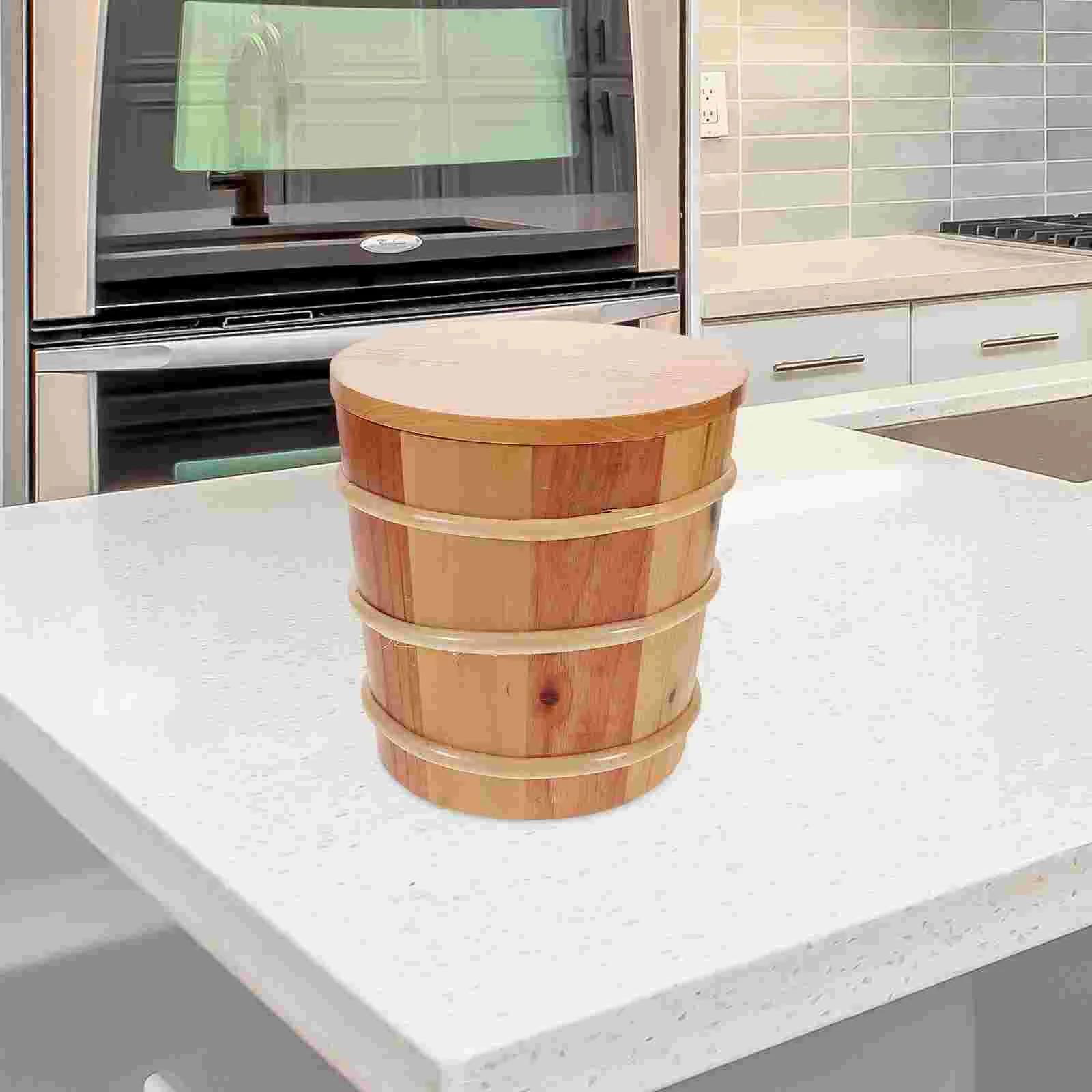 Wooden Rice Bucket Solid Wood Large Capacity Sealed Freshness Elegant Design Versatile Home Kitchen Storage Rice Flour 3