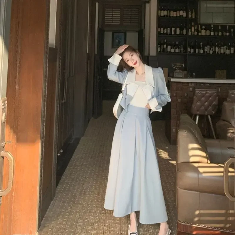 2023 Winter Elegant 2 Piece Skirts Set Women Slim Vintage