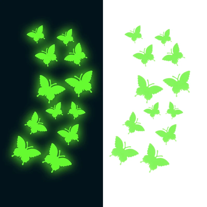 24/12Pcs Glow in the dark Wall Stickers 3d Solid Colours Luminous Butterfly Sticker Decorations for Home Kids Room Decor