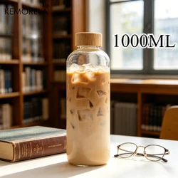 Eco - Friendly Borosilicate Glass Bottle with Bamboo Lid - Reusable, Leak - Proof, and Heat - Resistant for Travel and Beverage Storage (1000ML)
