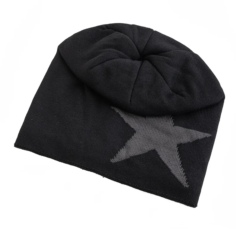 Unisex Slouchy Winter Hats Big Five Star Pattern Warm Hats For Men Women Plush Fur Lined  Fashion Ski Beanie Cap