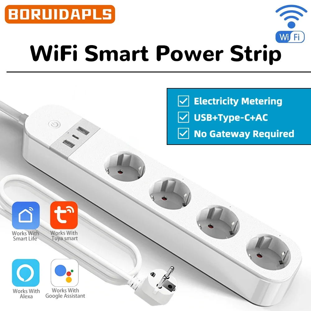 BORUIDAPLS FR ปลั๊ก WiFi Smart Power Strip พร้อม USB และ Type-C เสียง/App/จับเวลาการตรวจสอบพลังงาน 3 AC สําหรับ Alexa/Google Home 1