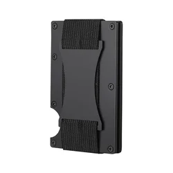 Slim RFID Protection Aluminum Card Holder Wallet with Elastic Back Pouch - Unisex Travel Purse (Black)