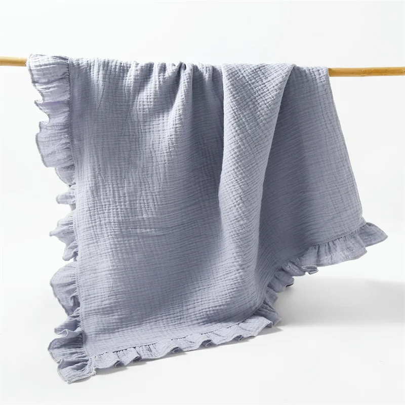 New baby solid colored gauze blanket, children's blanket, folded edge, baby bath towel, scarf, blanket, slim, breathable 4