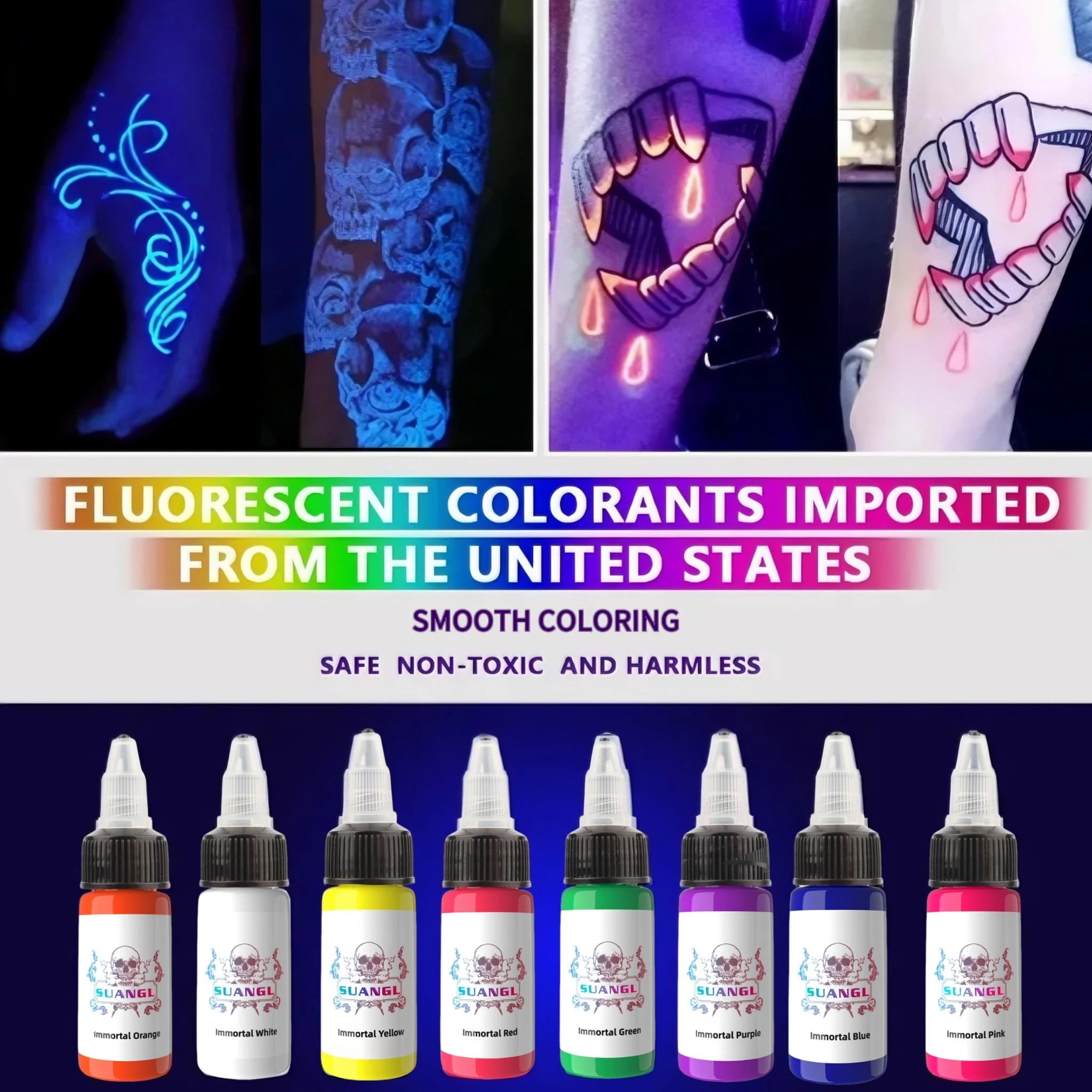 8pcs 15ml bottle professional fluorescent tattoo ink purple UV ink tattoo body painting pigment