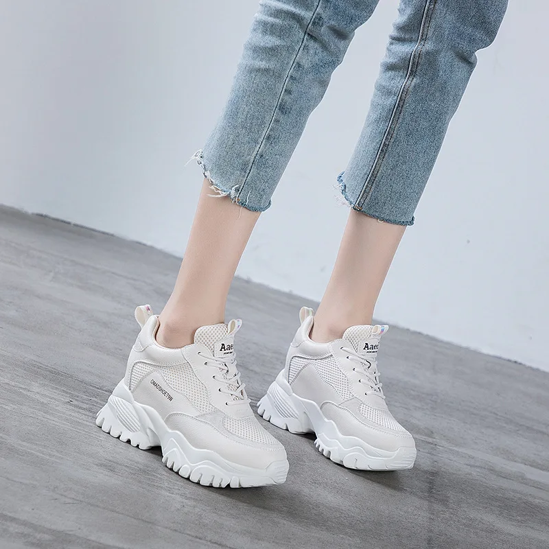 Fujin 8cm Genuine Leather Women Shoes Platform Wedge Air