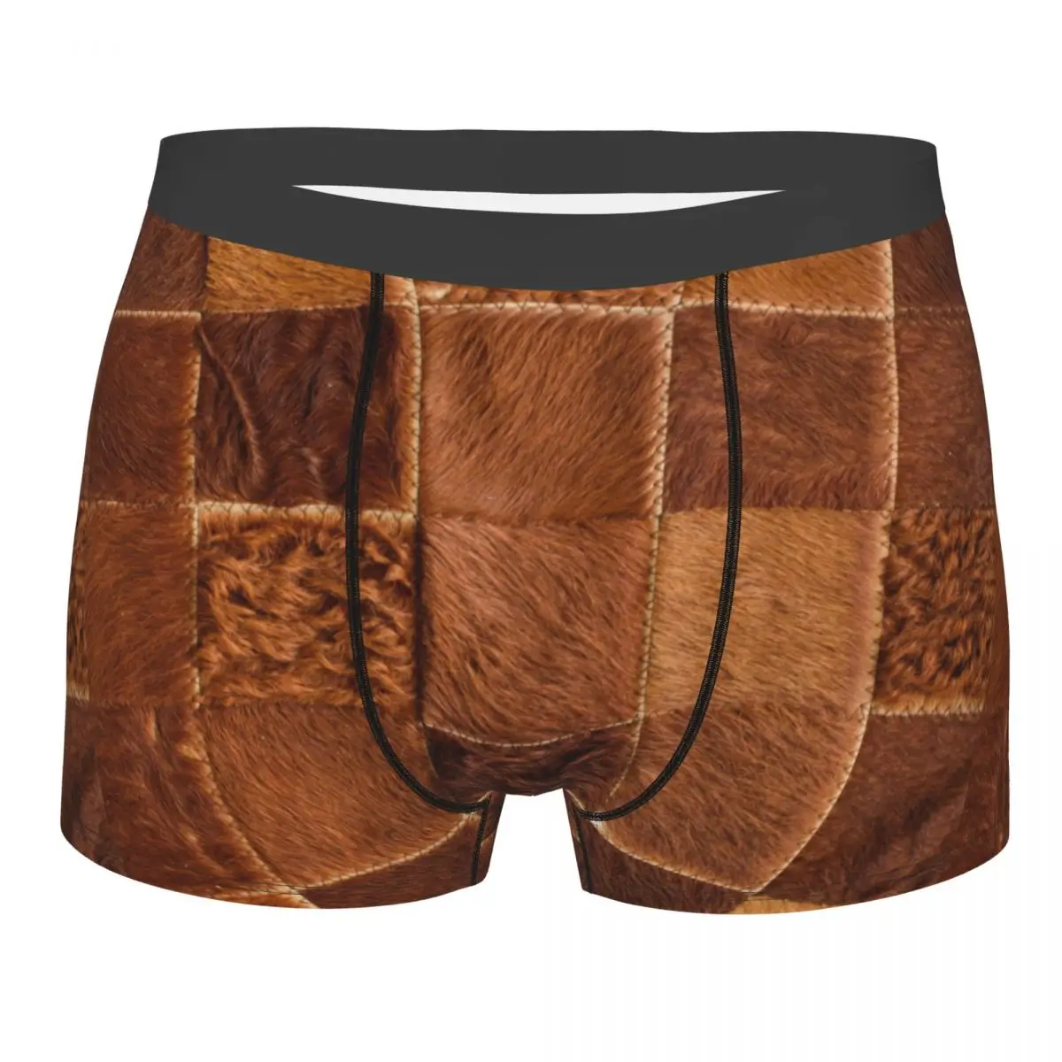 

Brown Checkered Cowhide Patche Boxer Shorts For Men 3D Printed Fur Leather Texture Underwear Panties Briefs Stretch Underpants