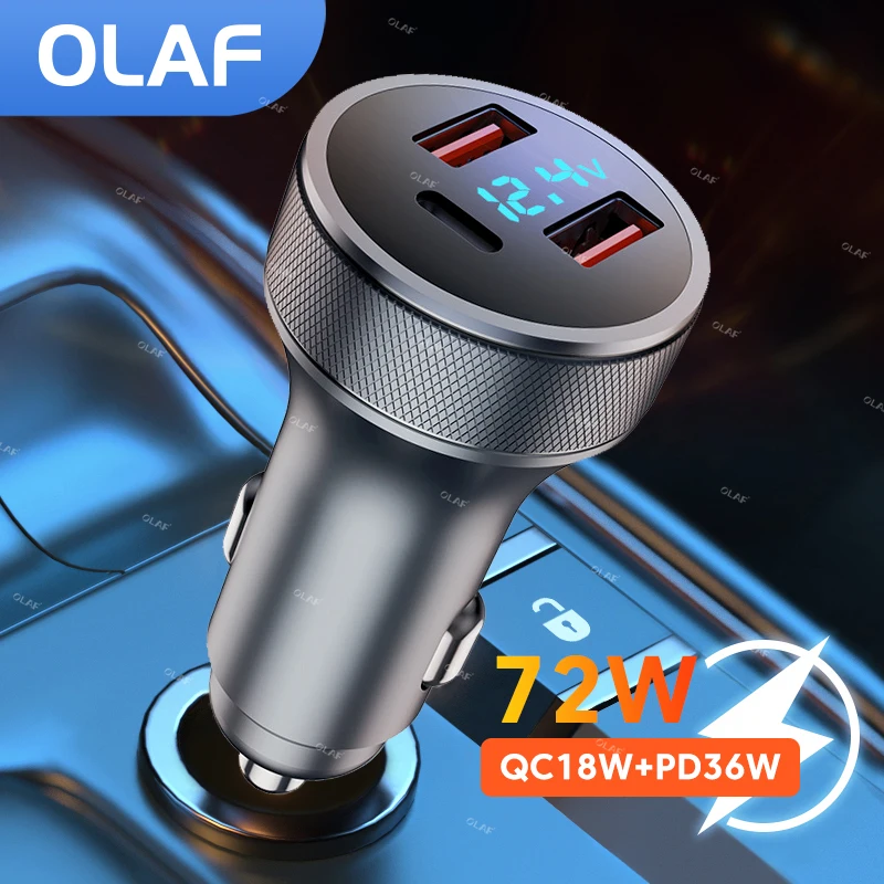 

3 Ports 72W USB C Car Charger Fast Charging QC3.0 PD USB Type C Car Phone Charger For iPhone Huawei Xiaomi Samsung iPad Tablets