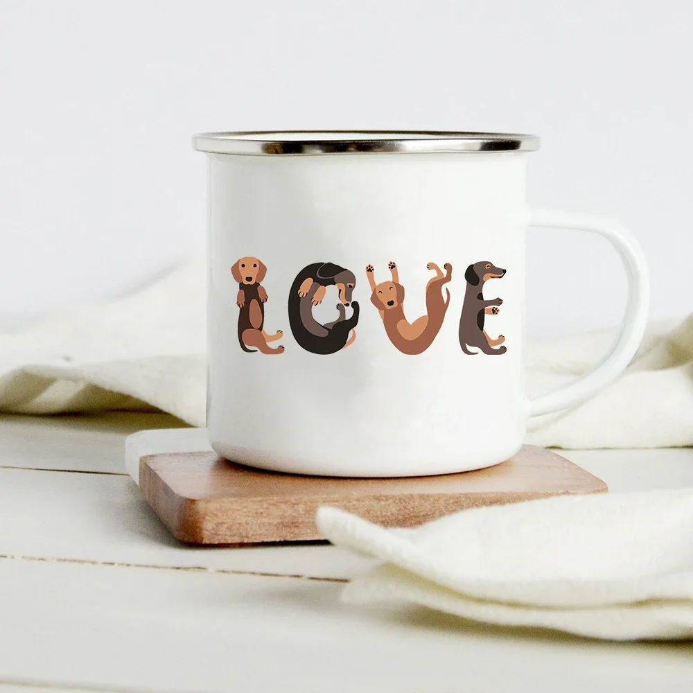 thumbnail image 1 of Taza de esmalte creativa con estampado divertido de perro salchicha, tazas para café, vino, dibujos animados, patas de perro, fiesta, bebida, cerveza, jugo, leche, regalos para amantes de los perros, 1 of 4