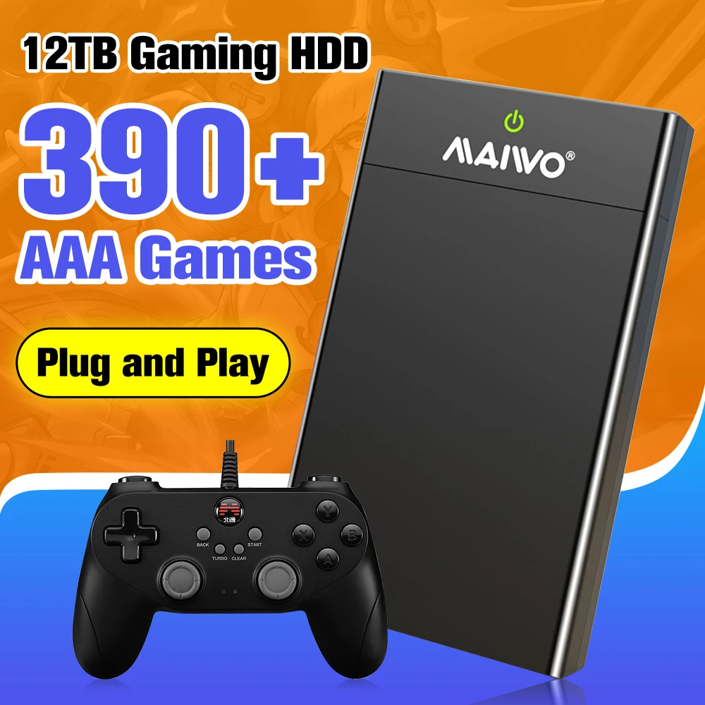 플레이나이트 시스템 Ext 12T 게임용 HDD 게임 콘솔, 플러그 앤 플레이, 380 + AAA 게임, PS2, PS3, PS4, WiiU, N64, DC, PS1, 윈도우 PC용