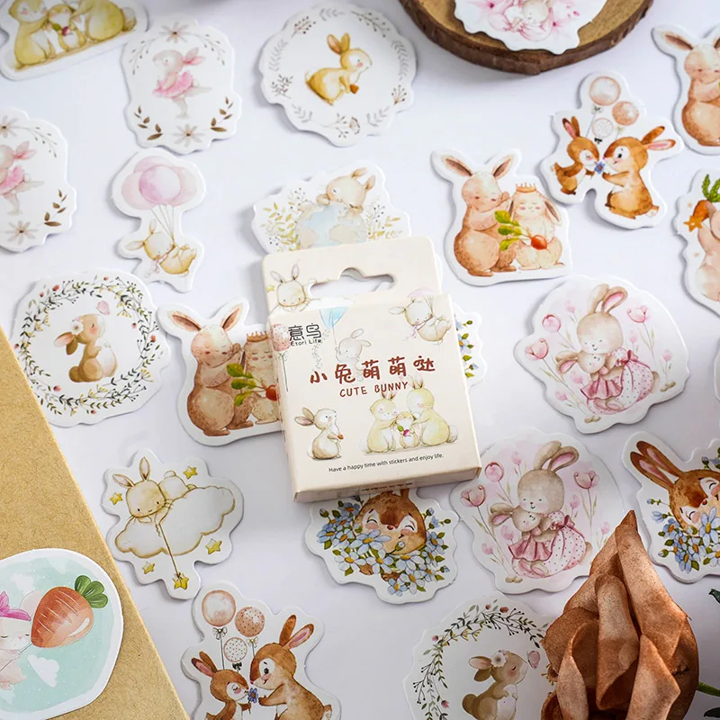 

46Sheets Box-packed Self-adhesive Stickers Cute Small Rabbit Hand Account Decorative Materials Stationery Stickers