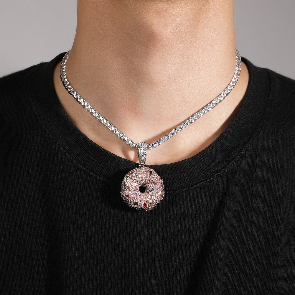 THE BLING KING Pink Icy Donut Pendant Necklace For Women