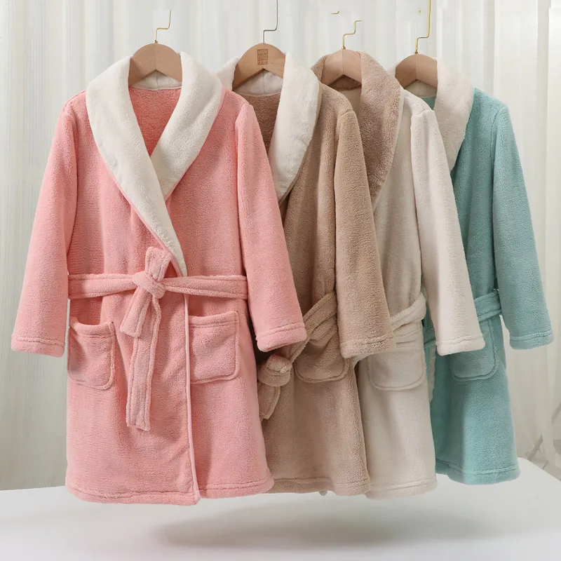 4-18 Years Autumn Winter Bathrobe Kids Sleepwear Robe Children Bath Robe Warm Soft Pajamas For Girls Boys Teenage Flannel kids pajamas set flannel pajamas child bathrobe kids robe
