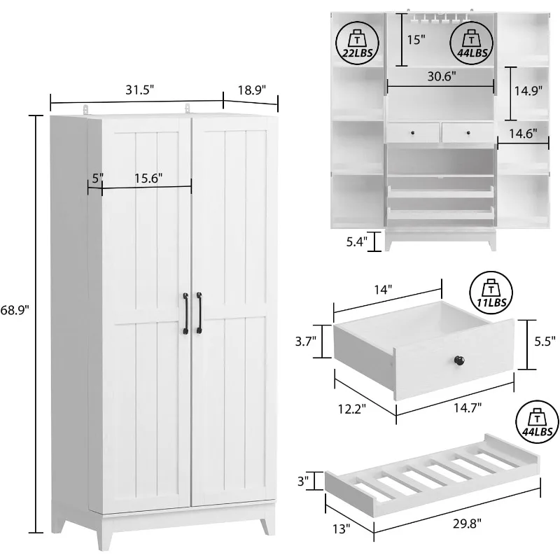 Large Kitchen Pantry Storage Cabinet, Double Door Kitchen Storage Cupboard, Freestanding Utility Storage Cabinet with Drawers 2 Large Kitchen Pantry Storage Cabinet, Double Door Kitchen Storage Cupboard, Freestanding Utility Storage Cabinet with Drawers 2