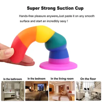 Rainbow Silicone Dildos Anal Plug Realistic Dildo Suction Cup Dildo Sex Toys for Women Lesbian Masturbators Penis tools 4