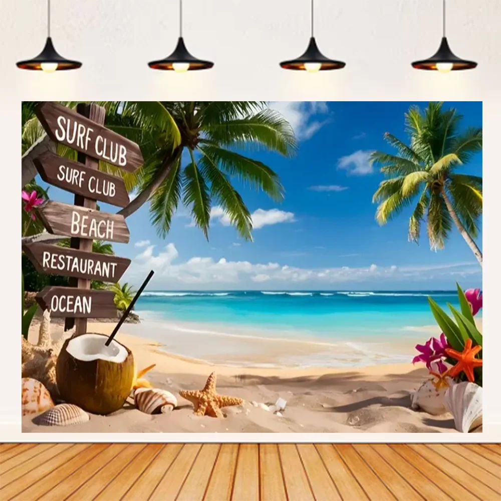 Sommer Meer Strand Thema Hintergrund Palme Blauen Himmel Romantische Sonnenaufgang Meer Welle Fotografie Hintergrund Liefert Party Decor – Detail 4