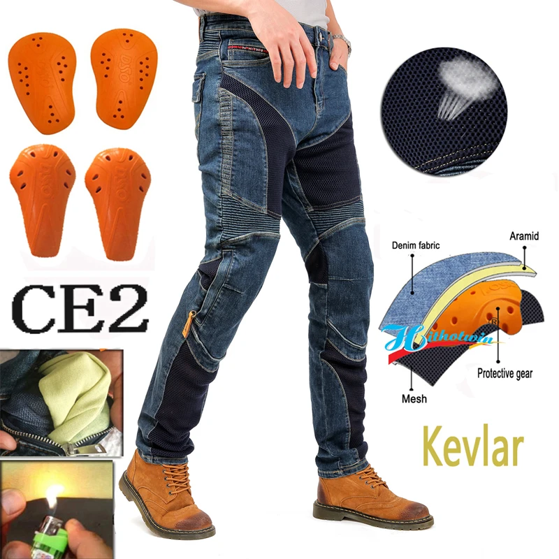 

Summer Mesh ventilation Motocross Jeans Four Seasons Breathable Small foot circumference blue Hi-032