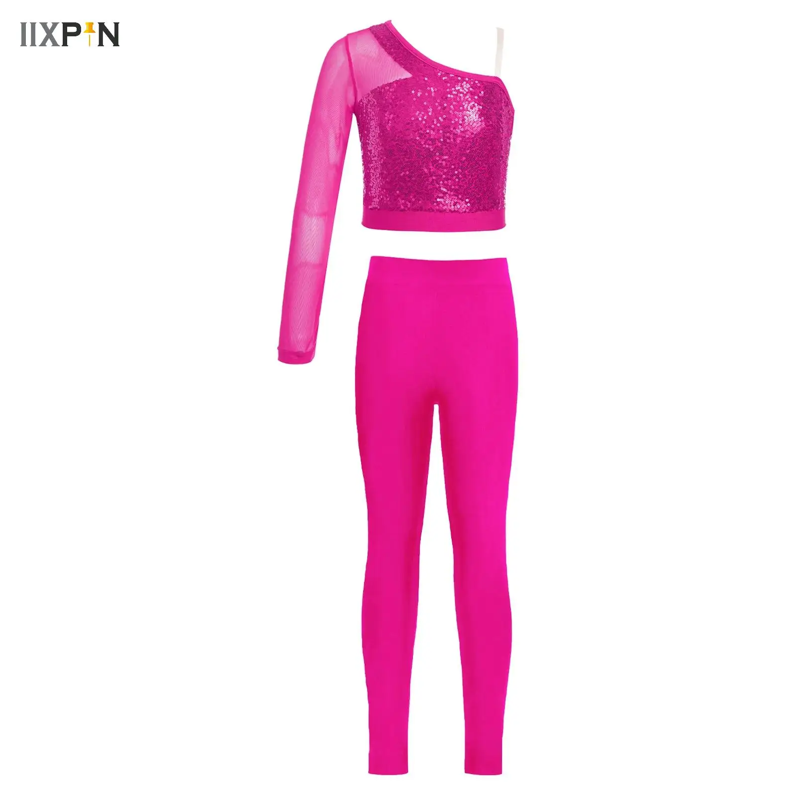 

Детский костюм для девочек, топ с блестками и леггинсы для латиноамериканских танцев